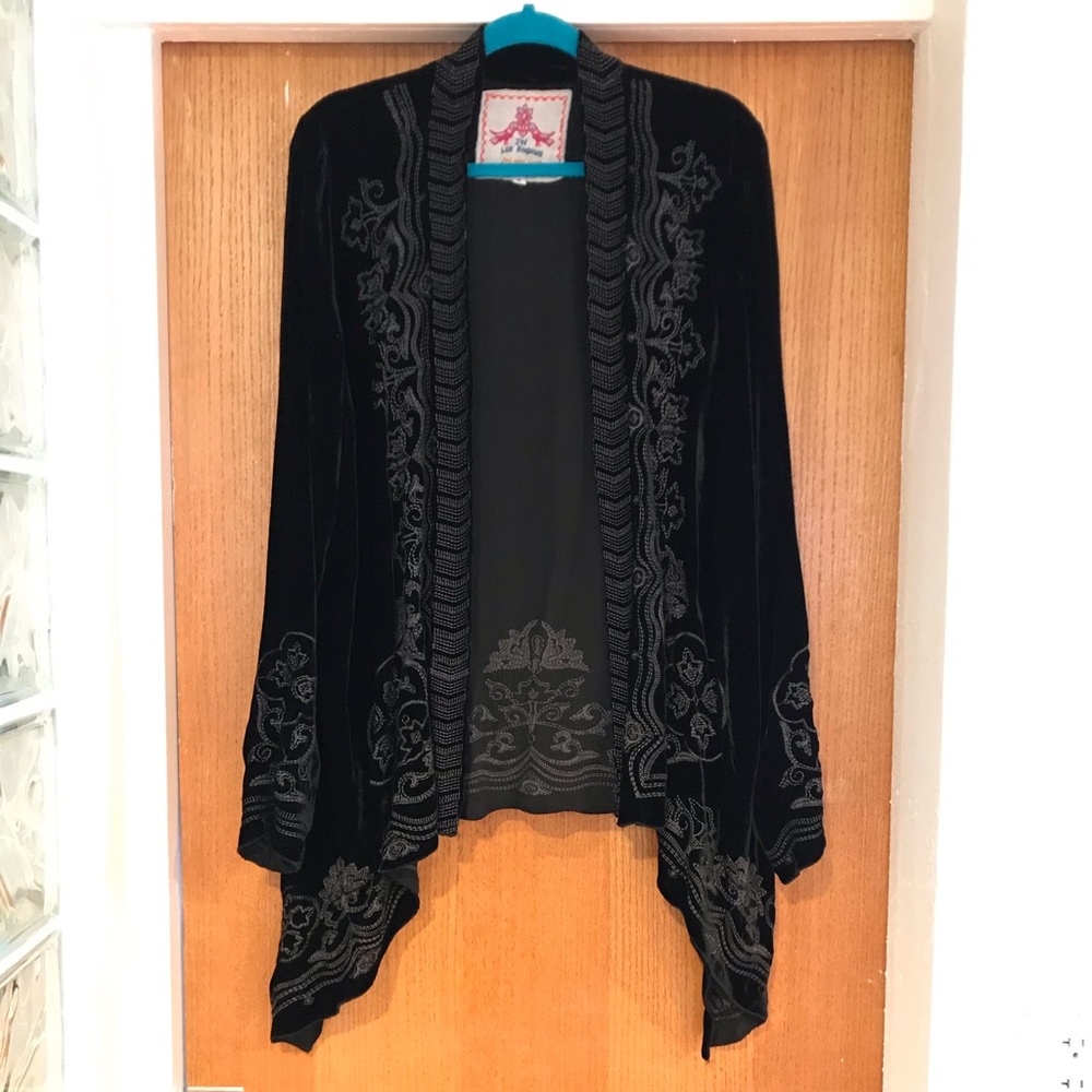 Johnny Was black velvet draped cardigan